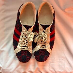 Gucci Red and navy Wool Lace-Up Sneakers